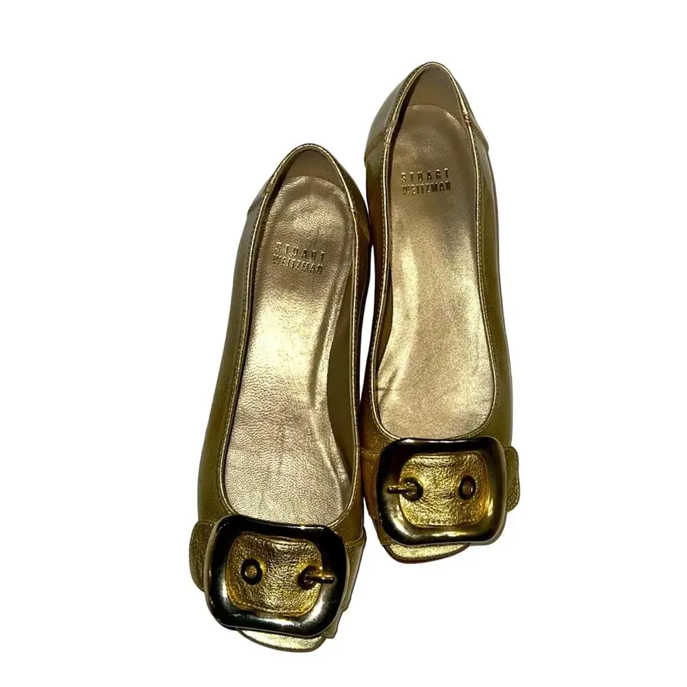 STUART WEITZMAN gold mini wedge open toed shoes 5.5